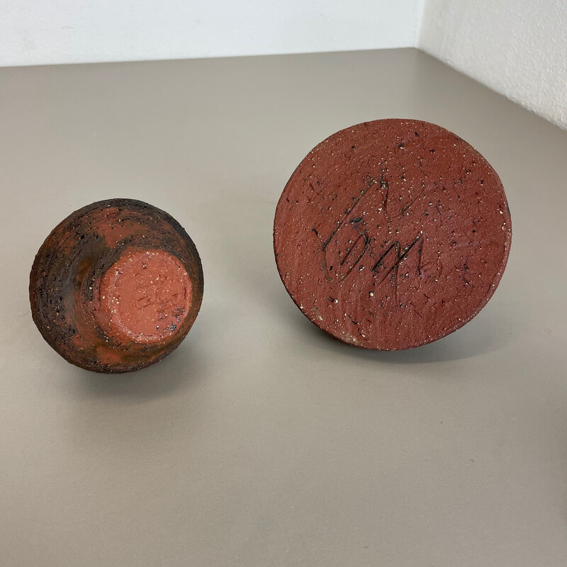Paire d'objets sculpturaux vintage en poterie Studio par Gerhard Liebenthron, Allemagne 1970