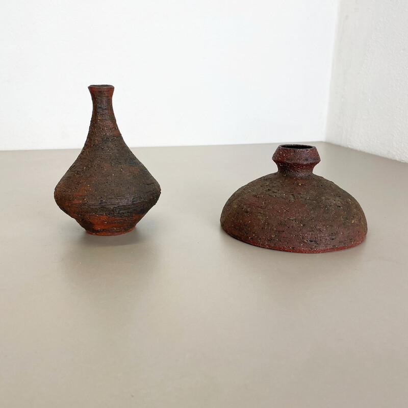 Paire d'objets sculpturaux vintage en poterie Studio par Gerhard Liebenthron, Allemagne 1970