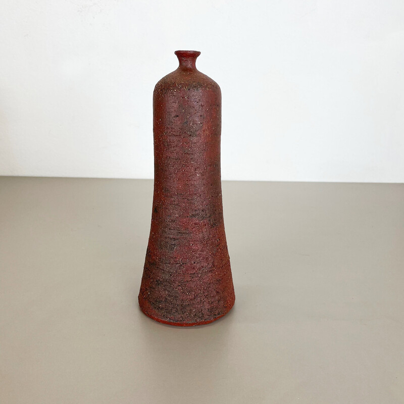 Vintage abstracte rode keramische Studio Pottery vaas van Gerhard Liebenthron, Duitsland 1970