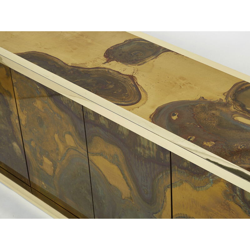 Vintage oxidized brass sideboard by Isabelle and Richard Faure for Maison Honoré, 1970
