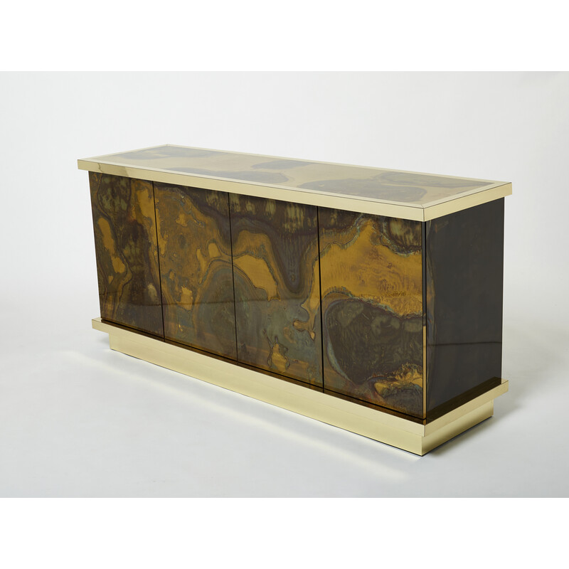 Credenza vintage in ottone ossidato di Isabelle e Richard Faure per Maison Honoré, 1970