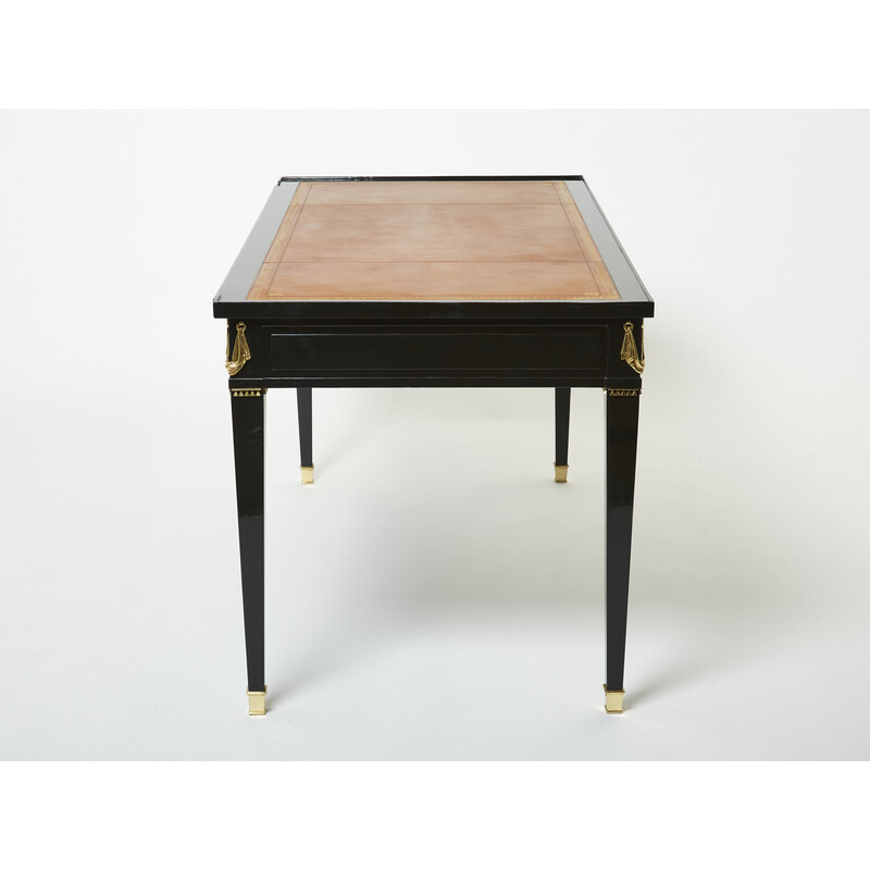 Vintage flat desk in wood and leather by Jansen, 1950
