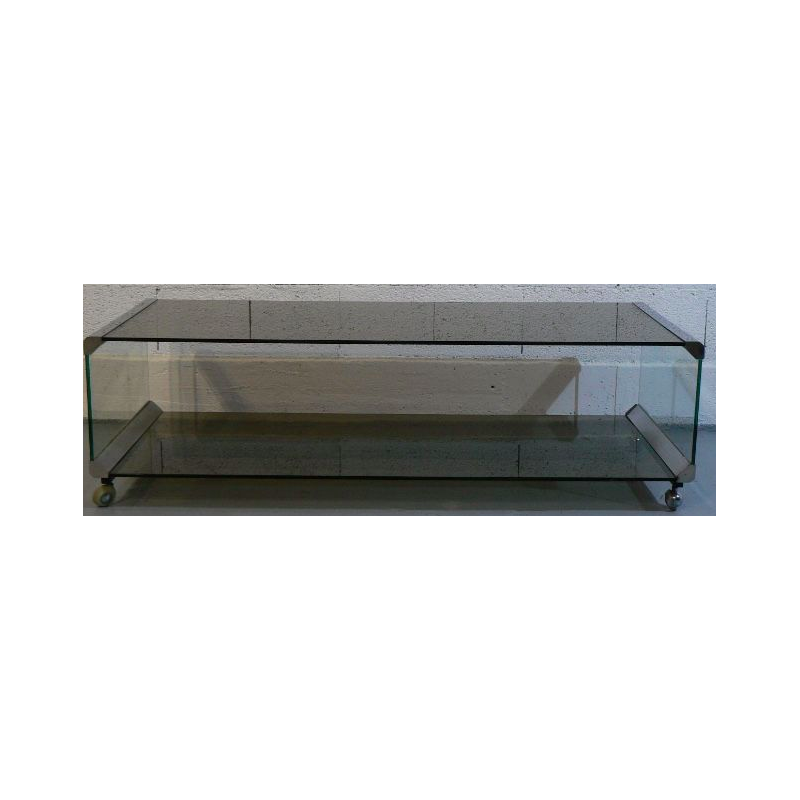 Vintage glass and chrome coffee table by Pierangelo Galotti for Galotti and Radice, 1975