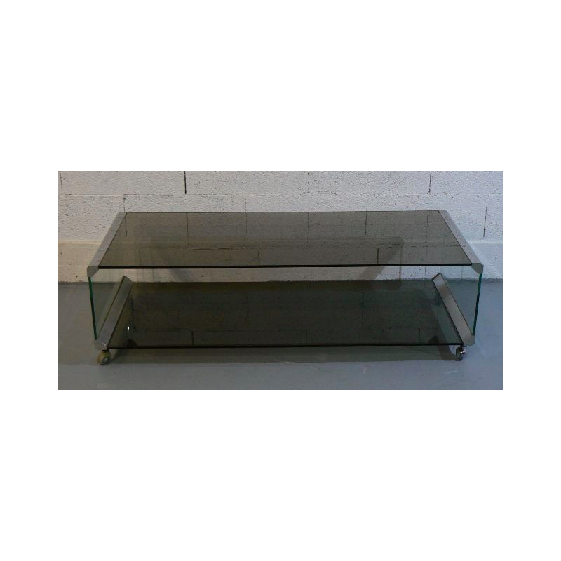 Vintage glass and chrome coffee table by Pierangelo Galotti for Galotti and Radice, 1975