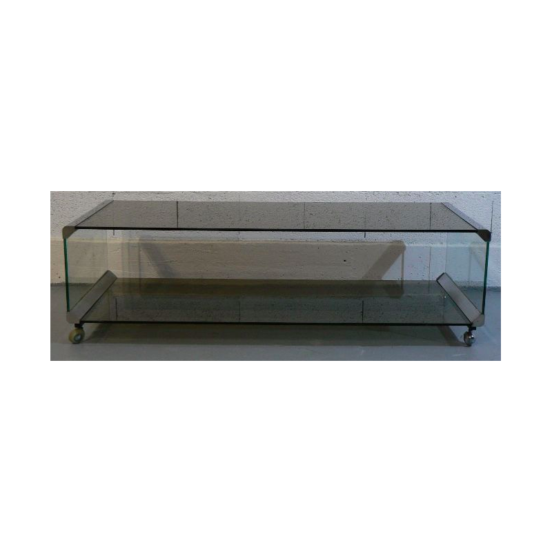 Vintage glass and chrome coffee table by Pierangelo Galotti for Galotti and Radice, 1975