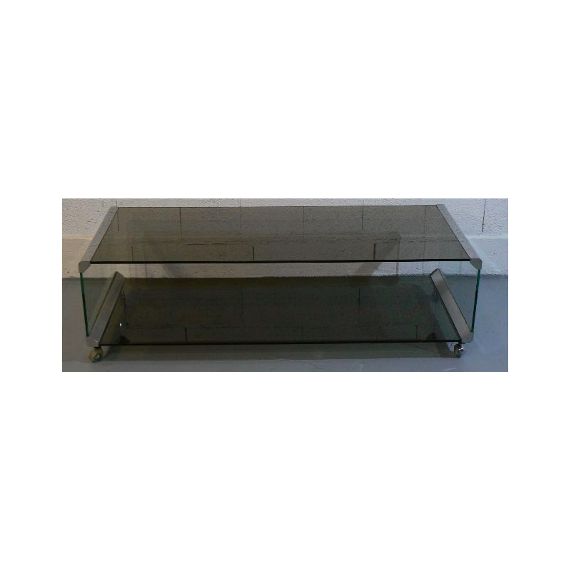 Vintage glass and chrome coffee table by Pierangelo Galotti for Galotti and Radice, 1975