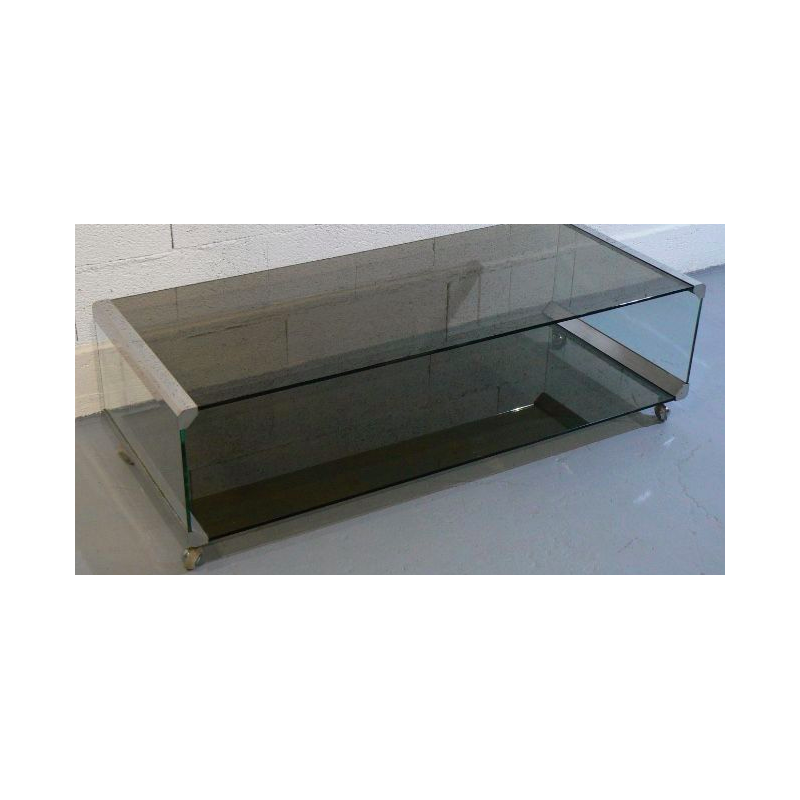 Vintage glass and chrome coffee table by Pierangelo Galotti for Galotti and Radice, 1975