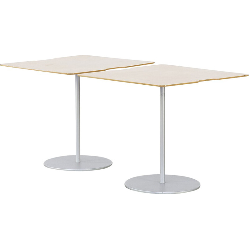 Set of 2 Cassina side table round foot square table top - 1980s