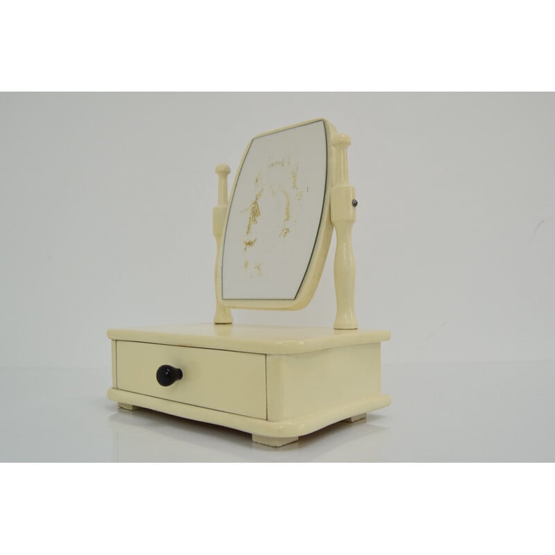 Vintage wooden children's dressing table with mirror, Czechoslovakia 1970s