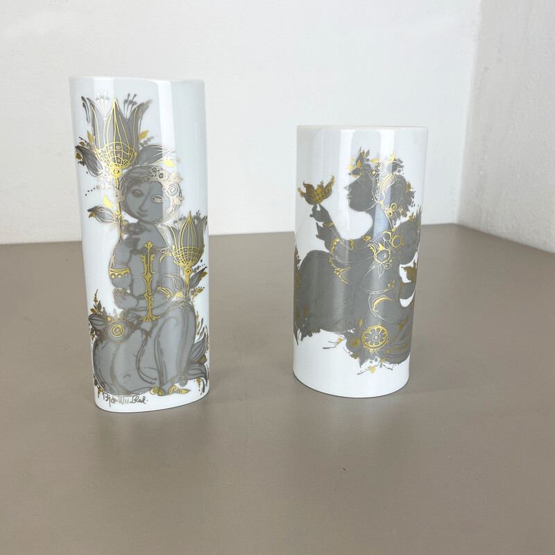 Pair of vintage porcelain vases by Björn Wiinblad for Rosenthal studio line, Germany 1970s