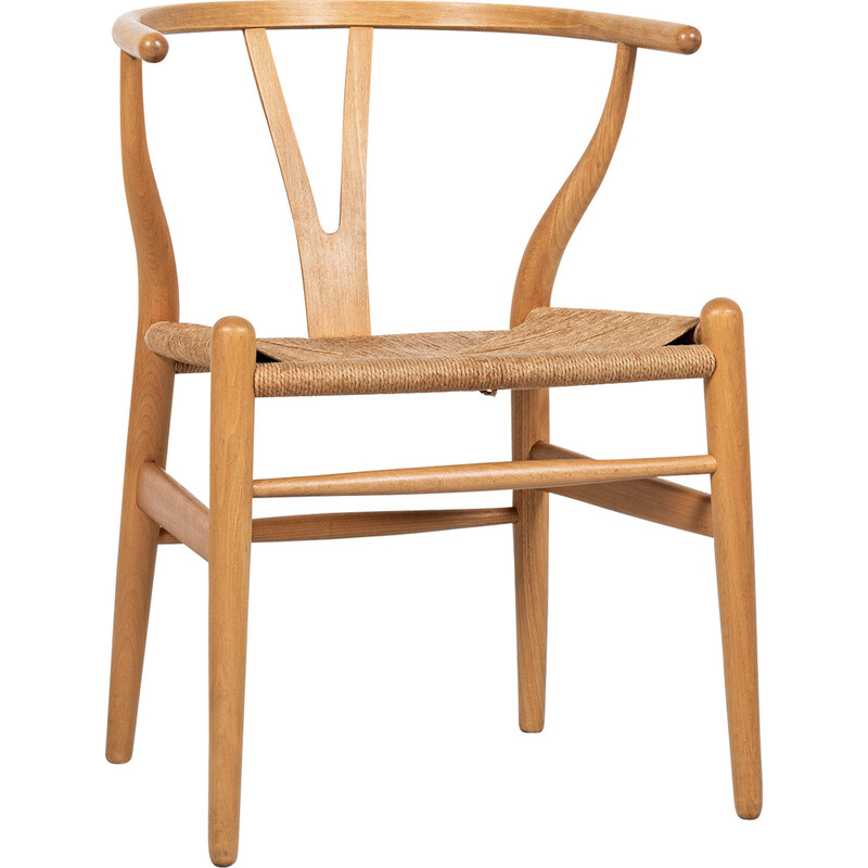 Vintage "wishbone" chair in wood and paper cord by Hans Wegner for Carl Hansen and Søn, Denmark 1960s