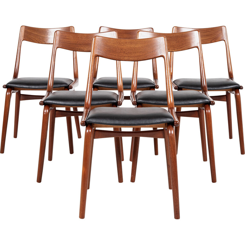 Set of 6 teak "Boomerang" chairs by Alfred Christensen for Slagelse, Denmark 1960s