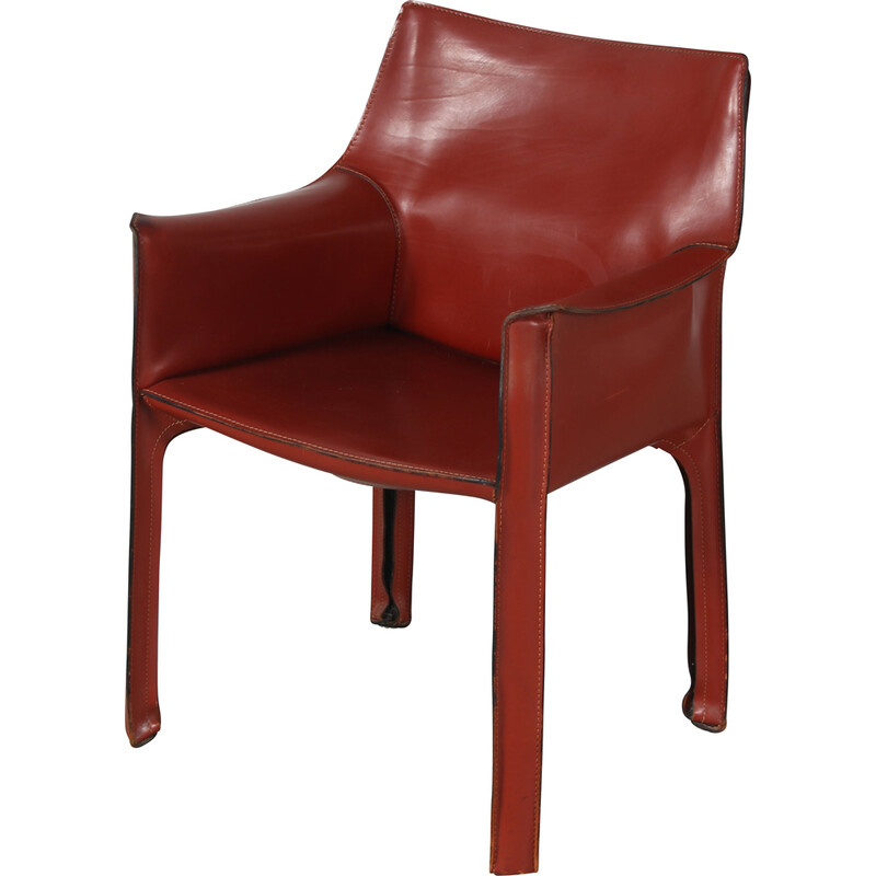 Vintage Cab armchair in cognac leather by Mario Bellini for Cassina, Italy 1980s