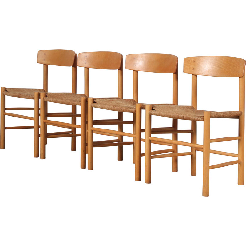 Conjunto de 4 cadeiras de jantar Shaker vintage em faia de Borge Mogensen para Fdb Mobler, Dinamarca Anos 60