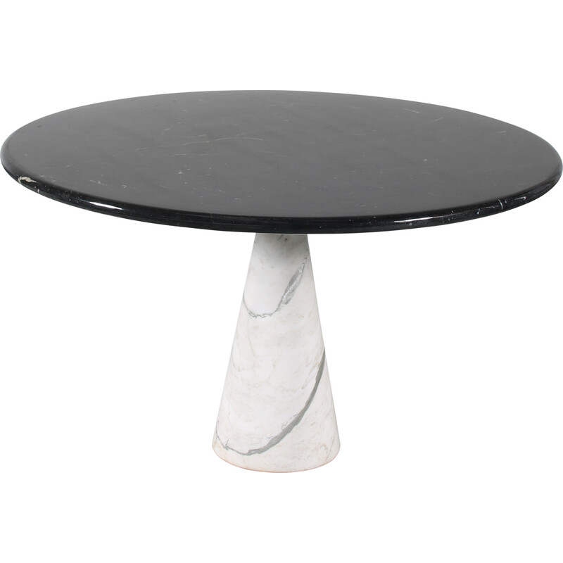 Vintage dining table in white marble with a round black marble top by Angelo Mangiarotti for Skipper, Italy 1960s