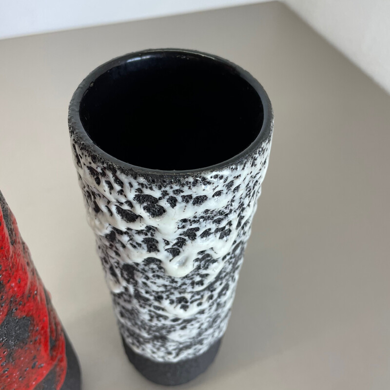 Pair of vintage pottery fat lava bicolor vases for Jopeko Ceramics, Germany 1970s