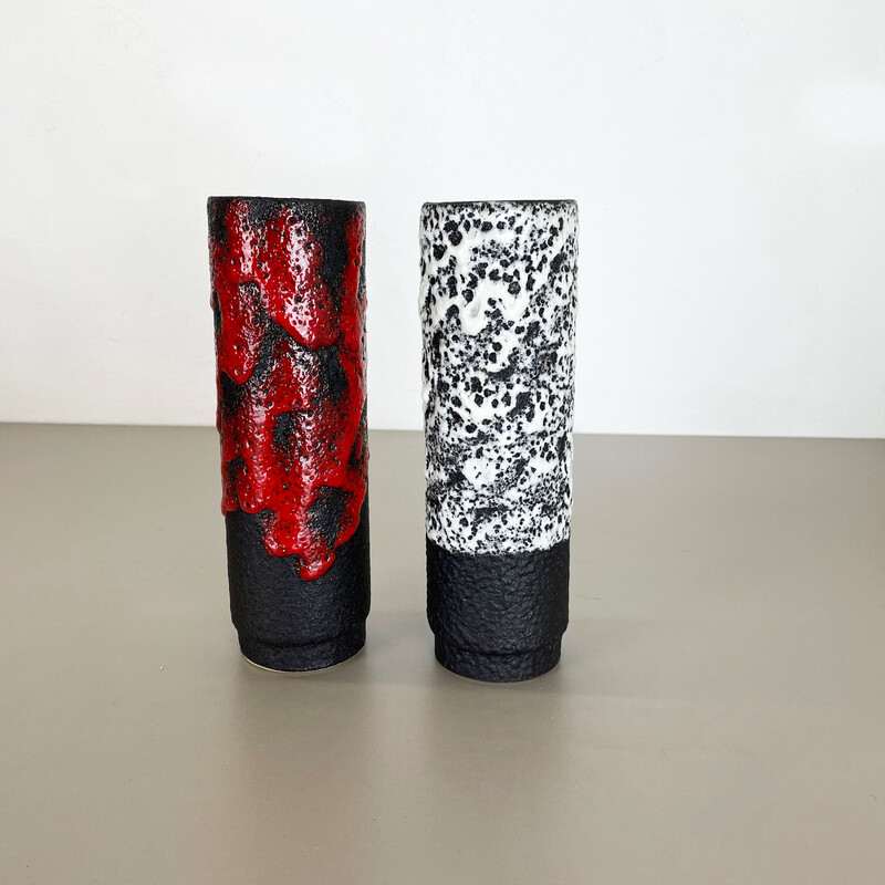 Par de vasos bicolores de cerâmica de lava de vindima para a Cerâmica Jopeko, Alemanha 1970
