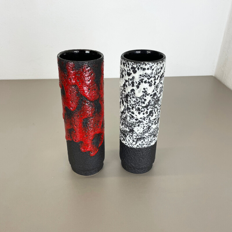 Paar Vintage-Vasen aus Keramik Fett Lava Bicolor für Jopeko Ceramics, Deutschland 1970er Jahre