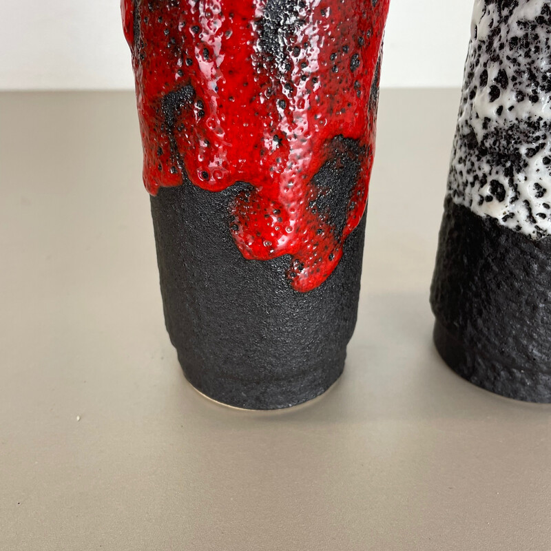 Par de vasos bicolores de cerâmica de lava de vindima para a Cerâmica Jopeko, Alemanha 1970