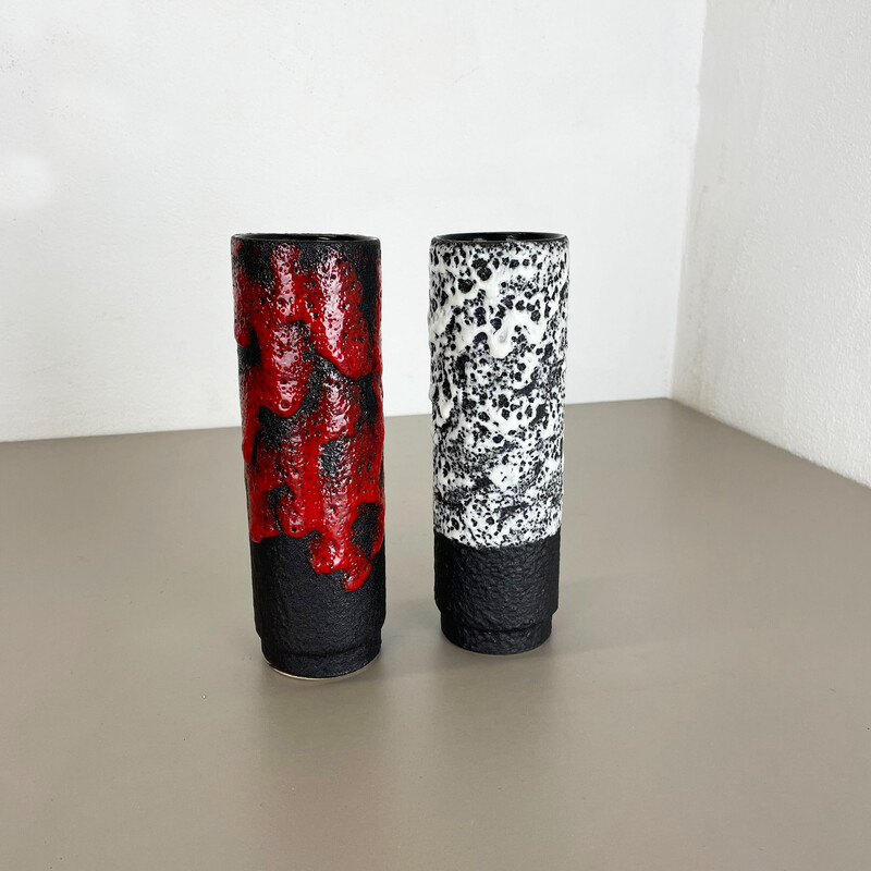 Paar Vintage-Vasen aus Keramik Fett Lava Bicolor für Jopeko Ceramics, Deutschland 1970er Jahre