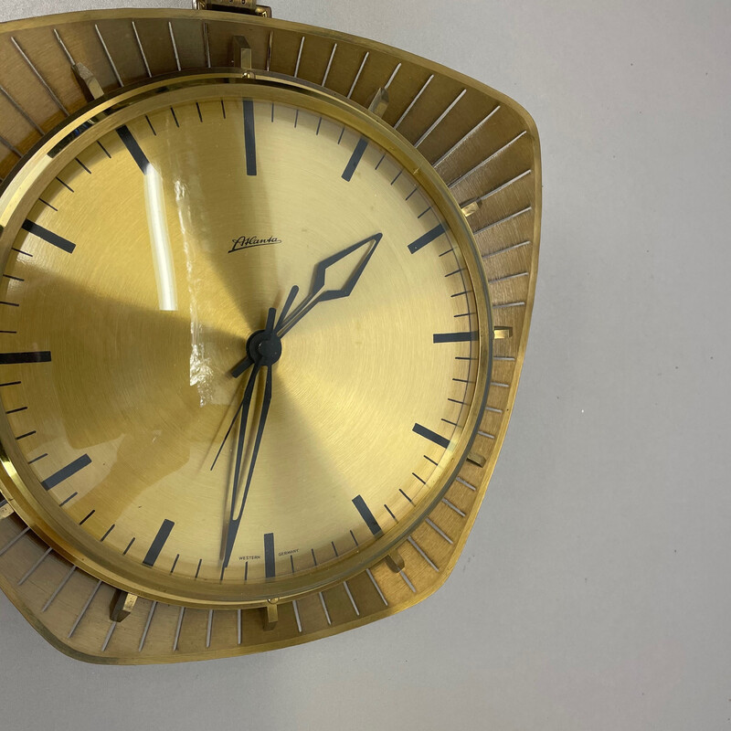 Vintage wall clock in brass and metal for Atlanta Electric, Germany 1950s