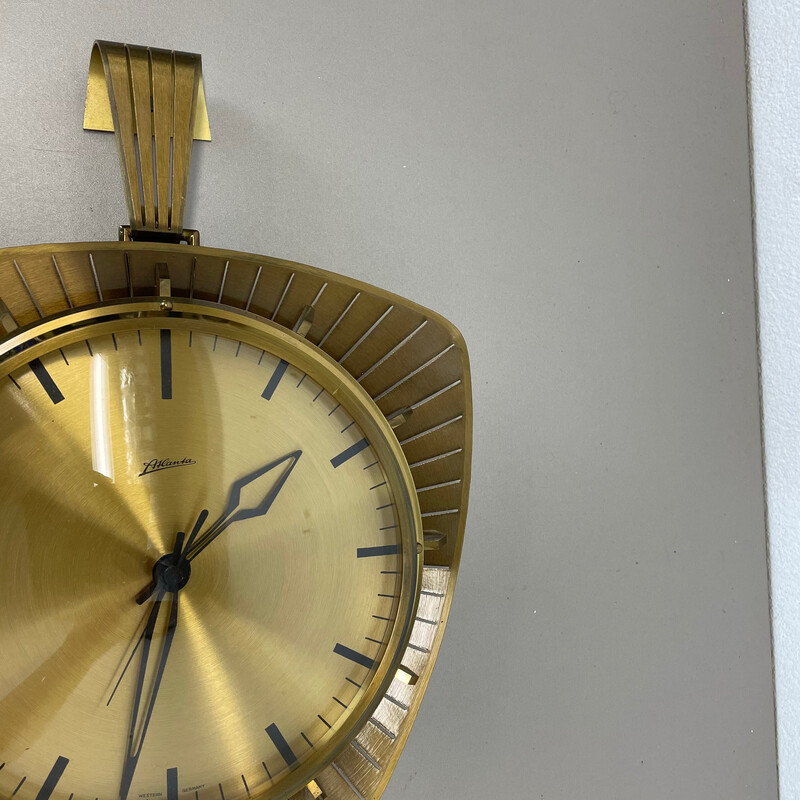 Reloj de pared vintage en latón y metal para Atlanta Electric, Alemania años 50