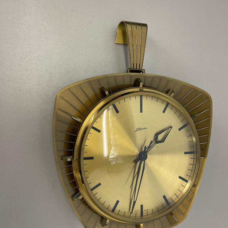 Reloj de pared vintage en latón y metal para Atlanta Electric, Alemania años 50