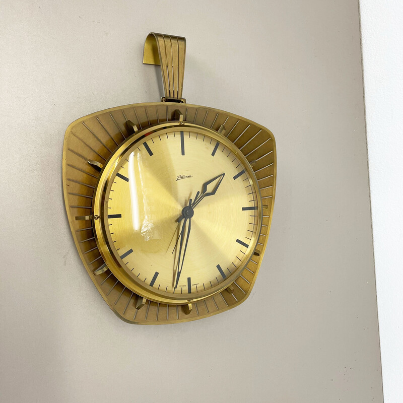Reloj de pared vintage en latón y metal para Atlanta Electric, Alemania años 50