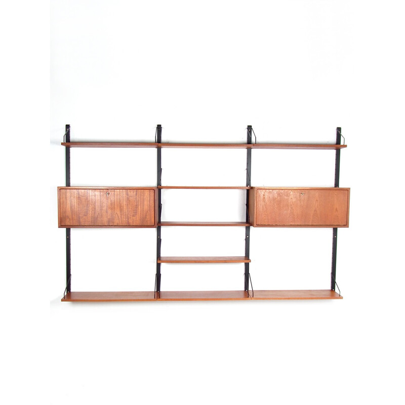 Wall unit in teak with several shelves and two storage compartements by Poul Cadovius - 1950s