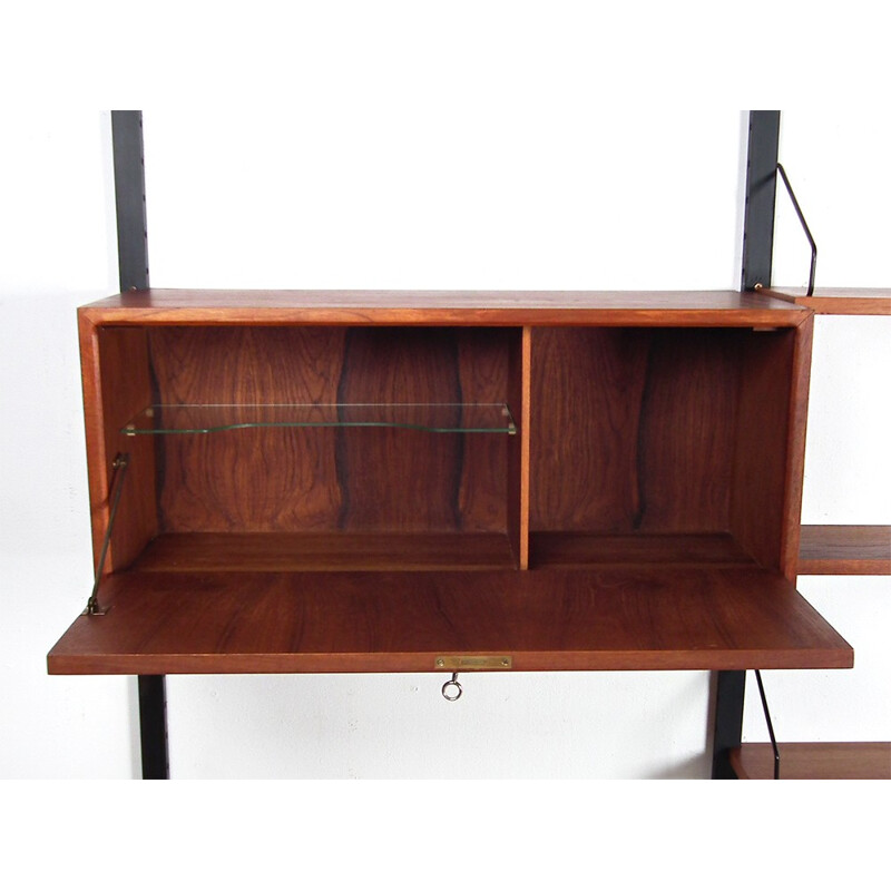 Wall unit in teak with several shelves and two storage compartements by Poul Cadovius - 1950s