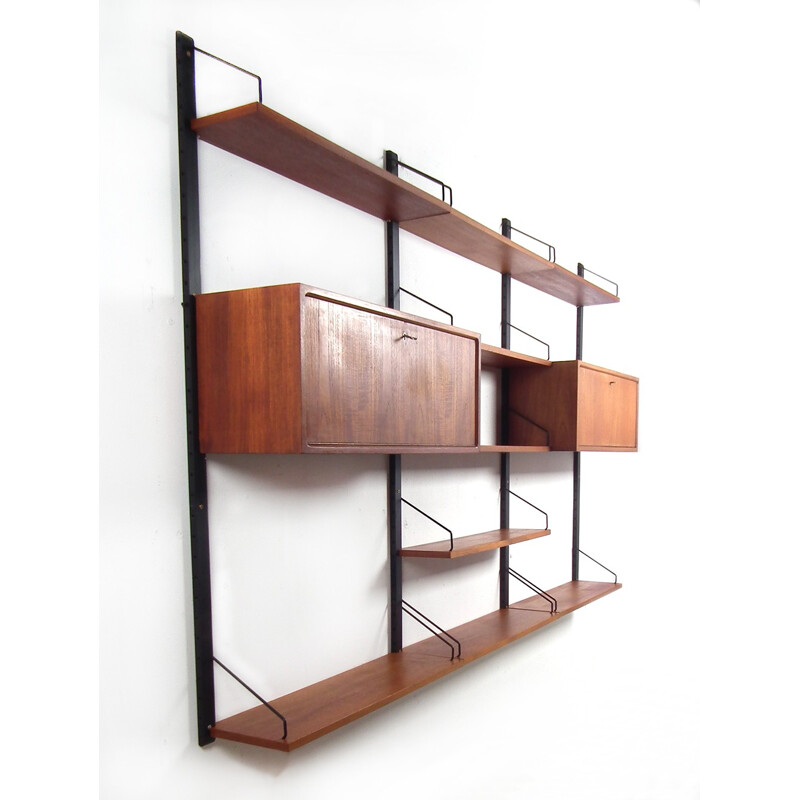 Wall unit in teak with several shelves and two storage compartements by Poul Cadovius - 1950s