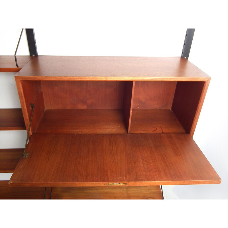 Wall unit in teak with several shelves and two storage compartements by Poul Cadovius - 1950s