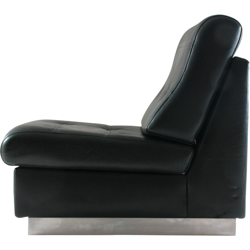 Vintage black leather armchair by Jacques Charpentier, France 1970