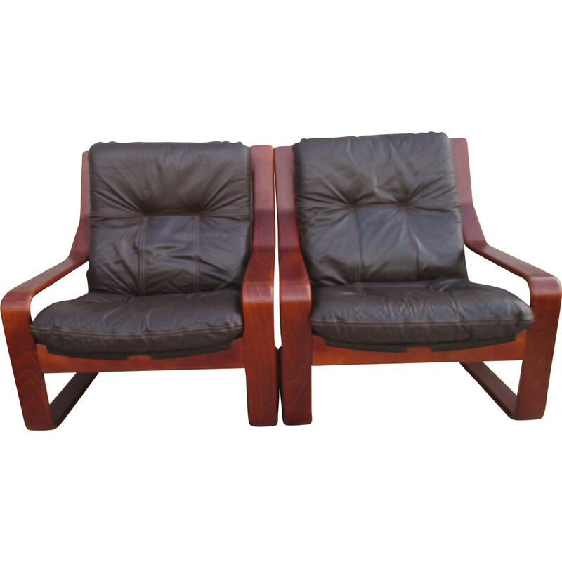 Paire de fauteuils vintage - 1970 cuir