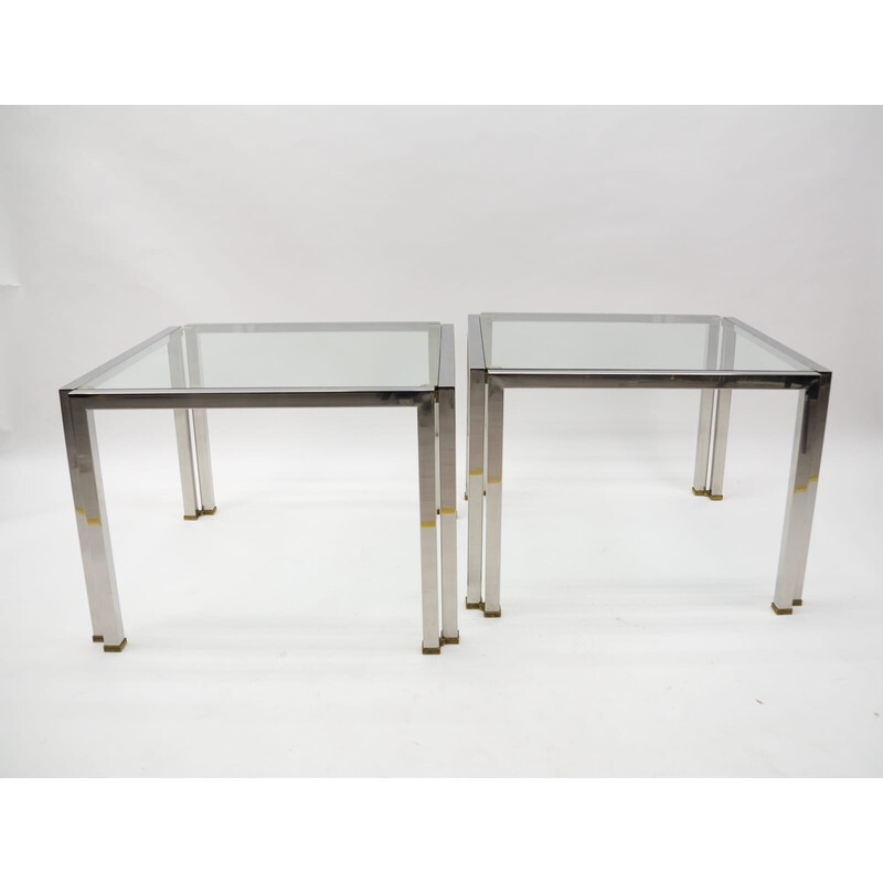 Pair of vintage brass, chrome and glass T28 coffee tables by Peter Ghyczy, Netherlands 1970s