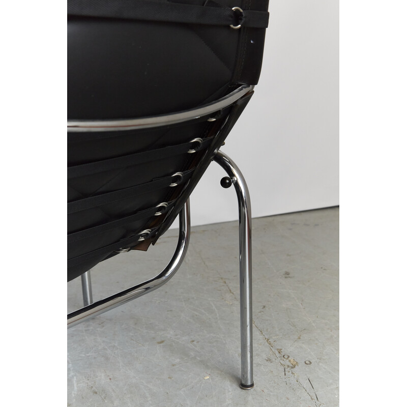 He1106 vintage fauteuil in verchroomd staal en leer van Hans Eichenberger voor Strässle