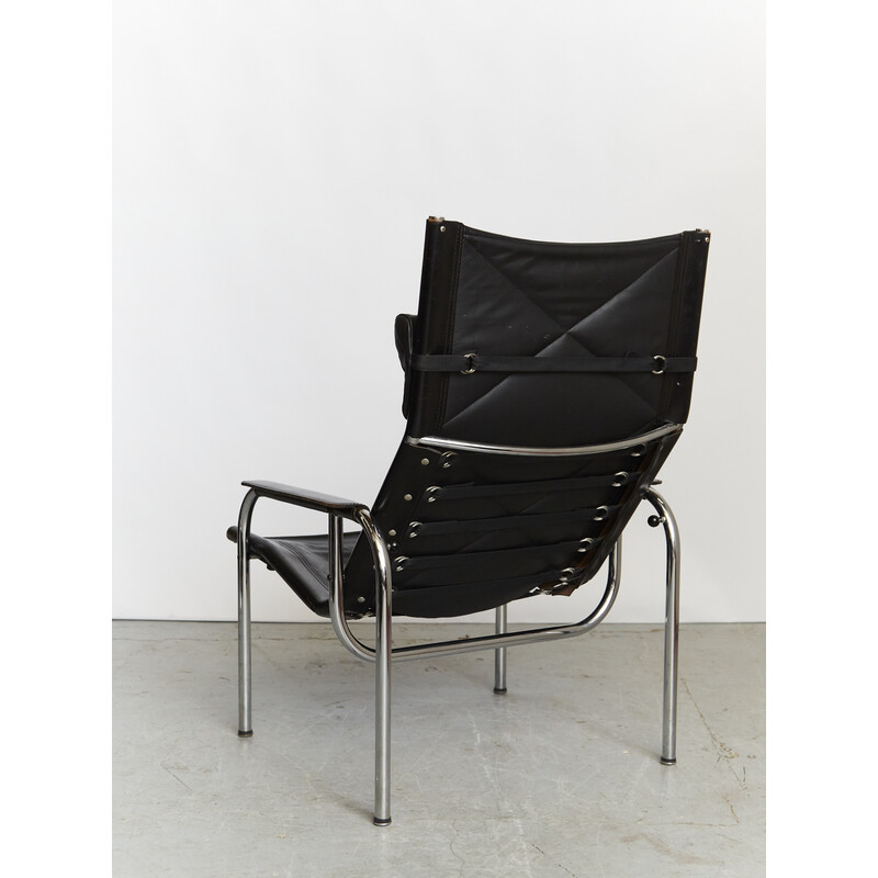 He1106 vintage armchair in chrome steel and leather by Hans Eichenberger for Strässle