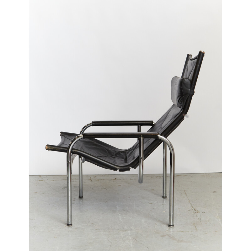 He1106 vintage armchair in chrome steel and leather by Hans Eichenberger for Strässle