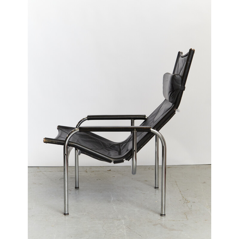 He1106 vintage fauteuil in verchroomd staal en leer van Hans Eichenberger voor Strässle