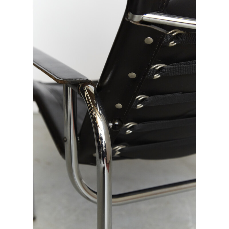 Vintage-Sessel He1106 aus Chromstahl und Leder von Hans Eichenberger für Strässle