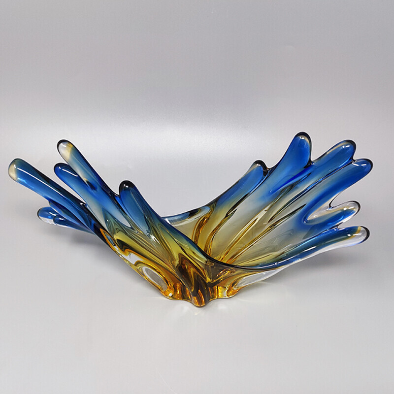 Vintage blue and ochre Murano glass centerpiece, Italy 1960s
