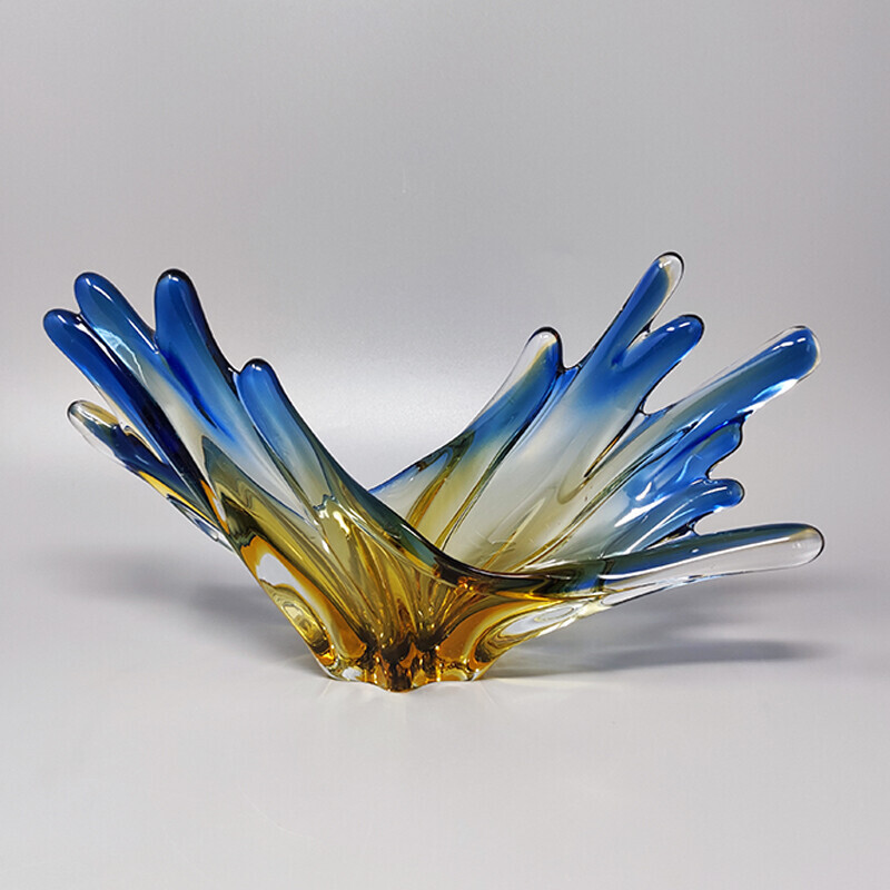 Vintage blue and ochre Murano glass centerpiece, Italy 1960s