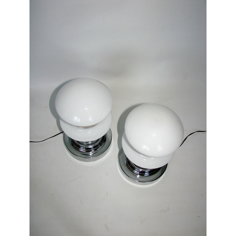Pair of vintage chrome metal and glass bedside lamps, 1960s