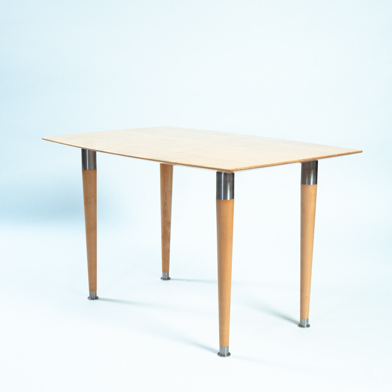 Vintage dining set in birch, steel and leather by Cristian Erker for Zumsteg