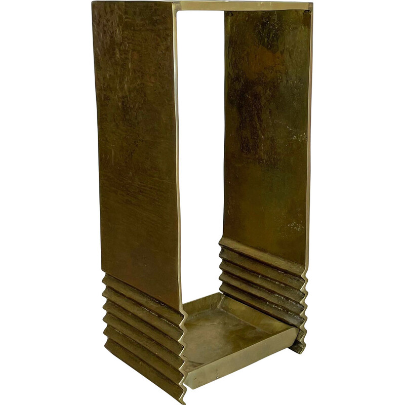 Vintage Hollywood Regency Brutalist brass umbrella stand, Italy 1970s