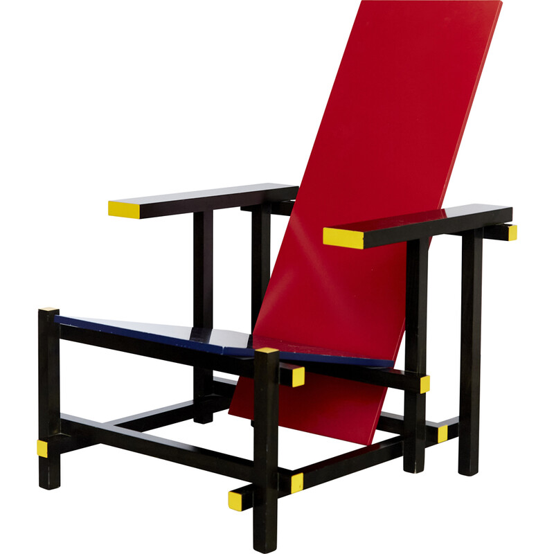 Poltrona vintage rossa e blu di Gerrit Thomas Rietveld per Cassina