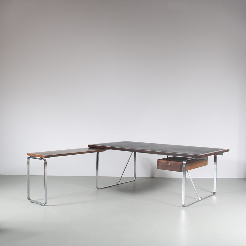 Vintage desk in wood, steel and leather by Jorge Lund and Ole Larsen for Bo-Ex, Denmark 1960s