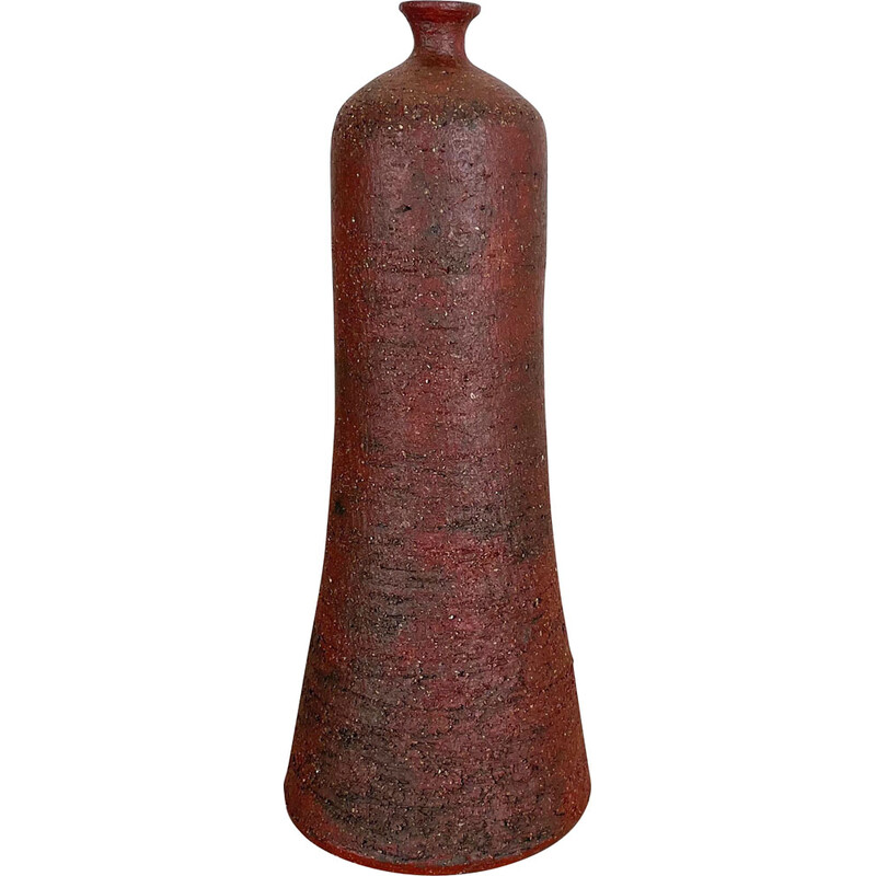Vintage abstract red ceramic Studio Pottery vase by Gerhard Liebenthron, Germany 1970s