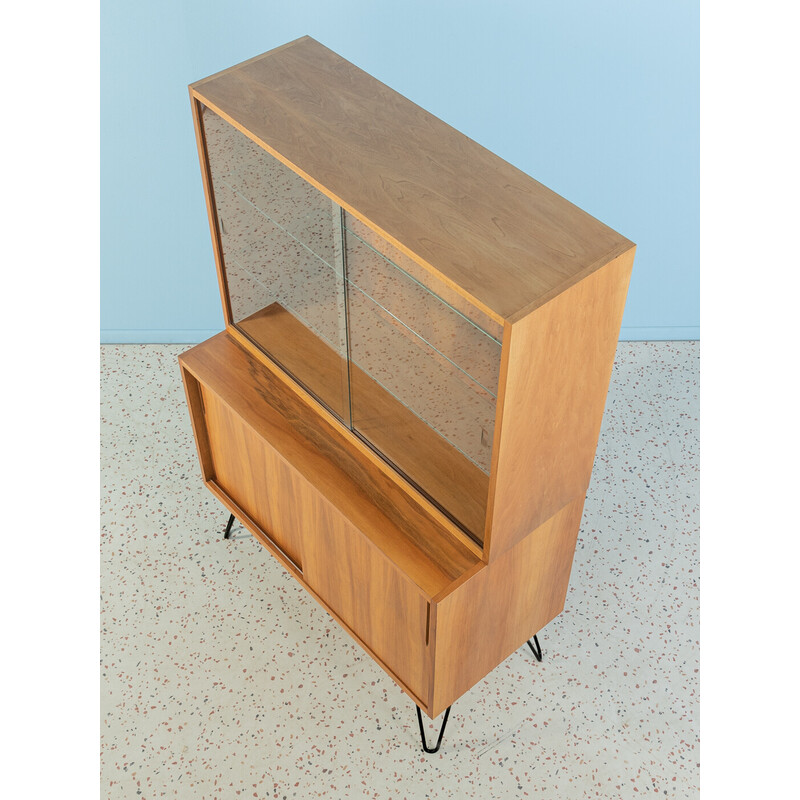 Vintage purist walnut veneer and glass display cabinet, Germany 1950