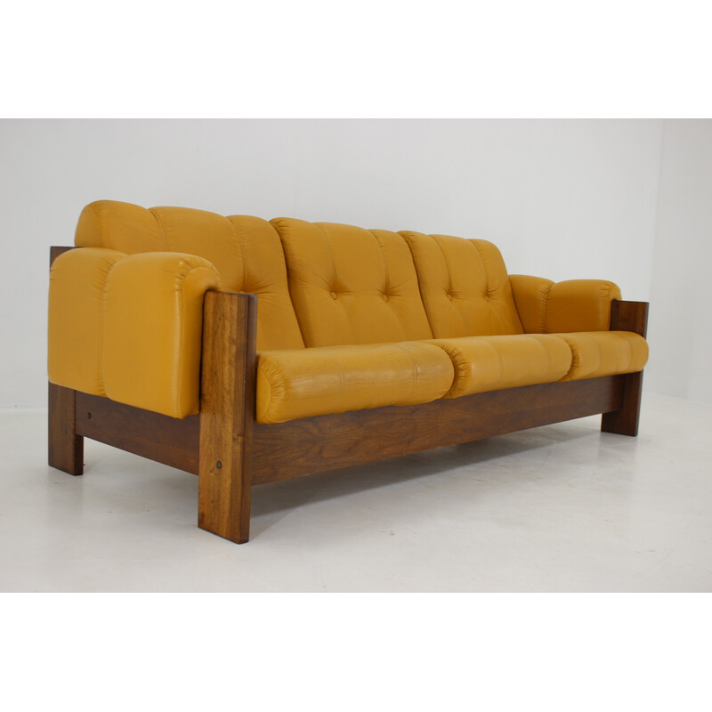 Vintage leatherette sofa, Czechoslovakia 1970s